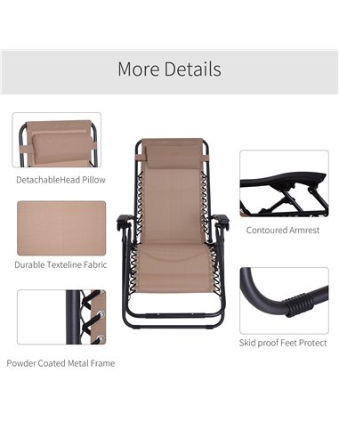 Outsunny Zero Gravity Chair Set of 2, Metal Frame Texteline Armchair Outdoor Folding and Reclining Sun Lounger with Head Pillow 