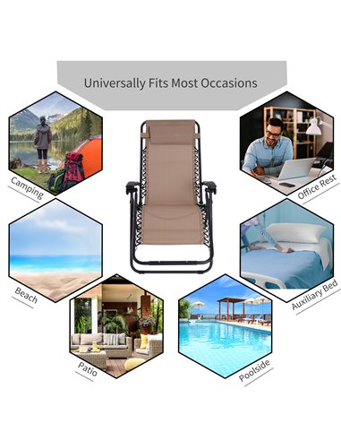 Outsunny Zero Gravity Chair Set of 2, Metal Frame Texteline Armchair Outdoor Folding and Reclining Sun Lounger with Head Pillow 
