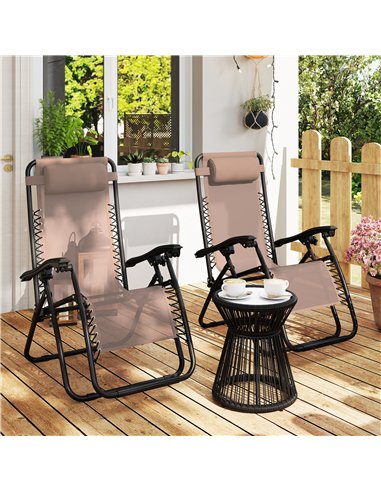 Outsunny Zero Gravity Chair Set of 2, Metal Frame Texteline Armchair Outdoor Folding and Reclining Sun Lounger with Head Pillow 