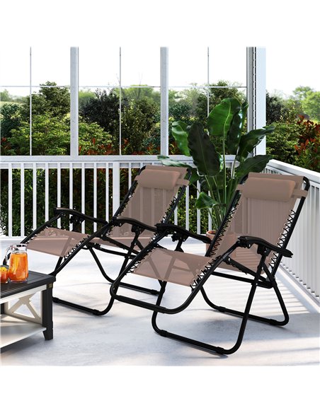 Outsunny Zero Gravity Chair Set of 2, Metal Frame Texteline Armchair Outdoor Folding and Reclining Sun Lounger with Head Pillow  - pic 177512 | FastDaddyshop