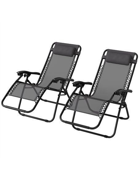 Outsunny Zero Gravity Chair Set of 2, Metal Frame Texteline Armchair Outdoor Folding and Reclining Sun Lounger with Head Pillow  - pic 177513 | FastDaddyshop