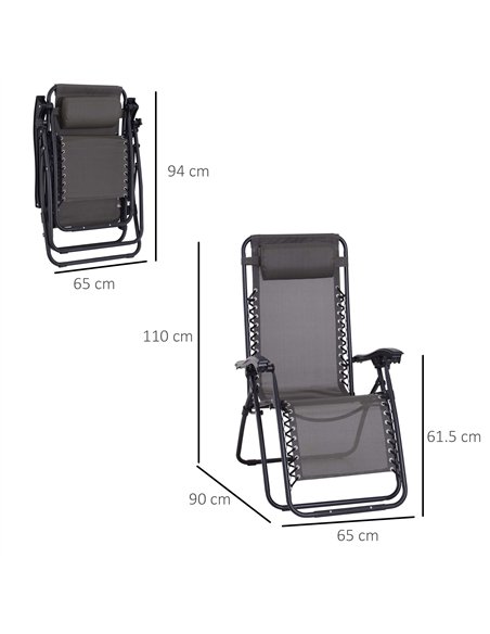 Outsunny Zero Gravity Chair Set of 2, Metal Frame Texteline Armchair Outdoor Folding and Reclining Sun Lounger with Head Pillow  - pic 177515 | FastDaddyshop