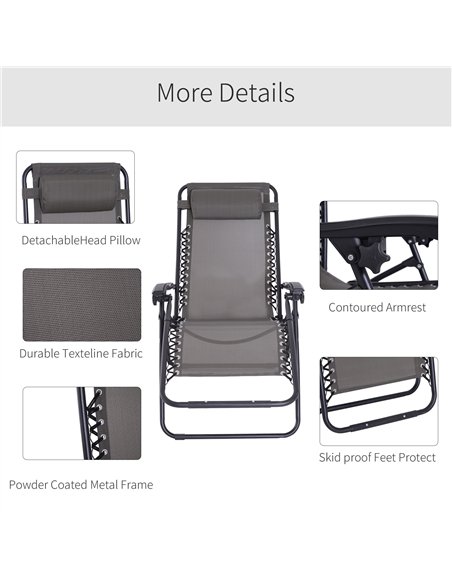 Outsunny Zero Gravity Chair Set of 2, Metal Frame Texteline Armchair Outdoor Folding and Reclining Sun Lounger with Head Pillow  - pic 177517 | FastDaddyshop