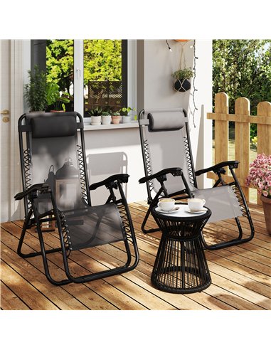Outsunny Zero Gravity Chair Set of 2, Metal Frame Texteline Armchair Outdoor Folding and Reclining Sun Lounger with Head Pillow 
