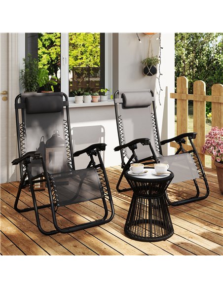 Outsunny Zero Gravity Chair Set of 2, Metal Frame Texteline Armchair Outdoor Folding and Reclining Sun Lounger with Head Pillow  - pic 177520 | FastDaddyshop