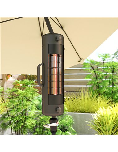 Outsunny Electric Umbrella Parasol Mounted Patio Heater for 25-70 mm Poles, 2000 W Outdoor Garden Heater with 2 Heat Setting, 6 