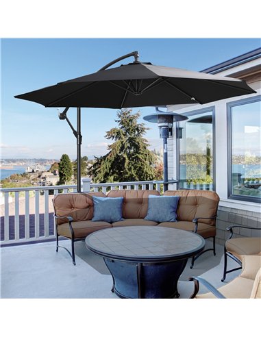 Outsunny 2.45m Overhanging Cantilever Parasol, Heavy Duty Waterproof Garden Umbrella with Cross Base, Black