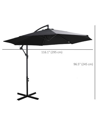 Outsunny 2.45m Overhanging Cantilever Parasol, Heavy Duty Waterproof Garden Umbrella with Cross Base, Black