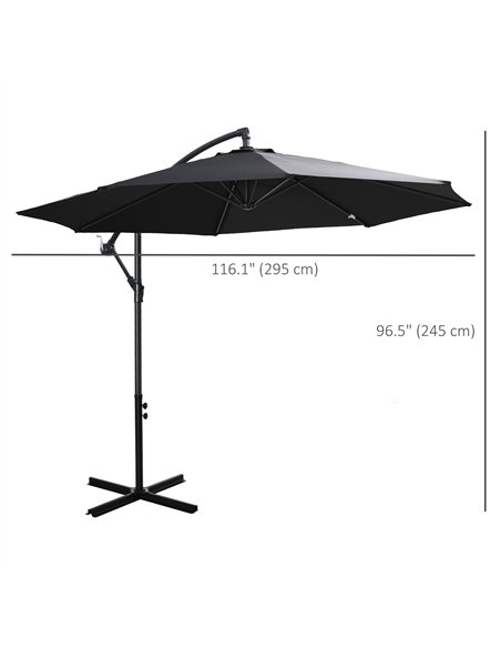 Outsunny 2.45m Overhanging Cantilever Parasol, Heavy Duty Waterproof Garden Umbrella with Cross Base, Black - pic 177542 | FastDaddyshop