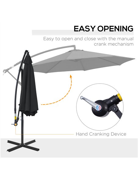 Outsunny 2.45m Overhanging Cantilever Parasol, Heavy Duty Waterproof Garden Umbrella with Cross Base, Black - pic 177543 | FastDaddyshop