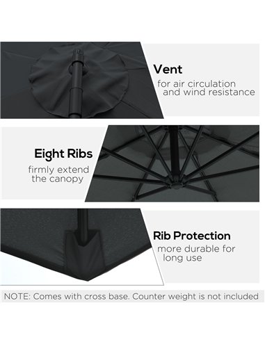 Outsunny 2.45m Overhanging Cantilever Parasol, Heavy Duty Waterproof Garden Umbrella with Cross Base, Black