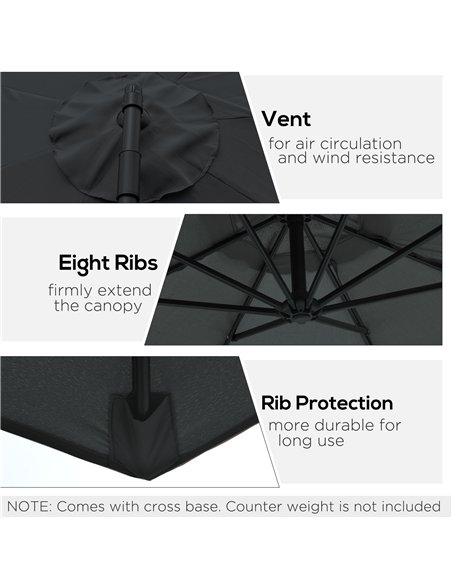 Outsunny 2.45m Overhanging Cantilever Parasol, Heavy Duty Waterproof Garden Umbrella with Cross Base, Black - pic 177544 | FastDaddyshop
