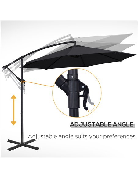 Outsunny 2.45m Overhanging Cantilever Parasol, Heavy Duty Waterproof Garden Umbrella with Cross Base, Black - pic 177545 | FastDaddyshop