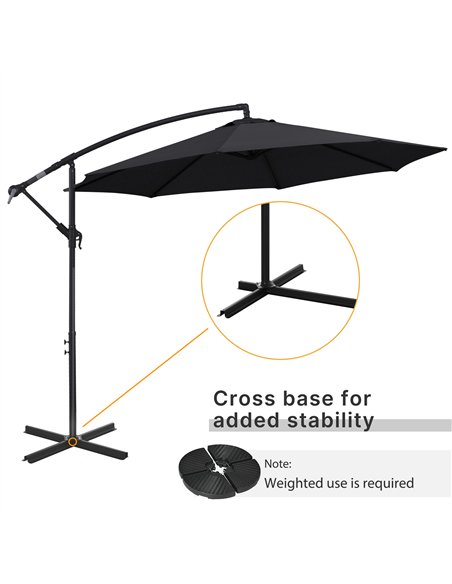 Outsunny 2.45m Overhanging Cantilever Parasol, Heavy Duty Waterproof Garden Umbrella with Cross Base, Black - pic 177546 | FastDaddyshop