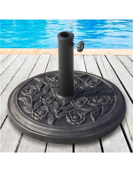 Outsunny 9kg Garden Parasol Base, Round Resin Cast Iron Effect Sun Umbrella Base, Outdoor Umbrella Stand for 38mm or 48mm Outdoo - pic 177559 | FastDaddyshop
