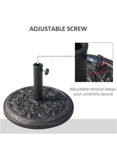 Outsunny 9kg Garden Parasol Base, Round Resin Cast Iron Effect Sun Umbrella Base, Outdoor Umbrella Stand for 38mm or 48mm Outdoo
