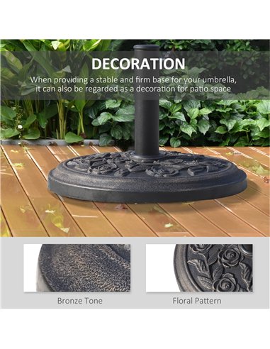 Outsunny 9kg Garden Parasol Base, Round Resin Cast Iron Effect Sun Umbrella Base, Outdoor Umbrella Stand for 38mm or 48mm Outdoo