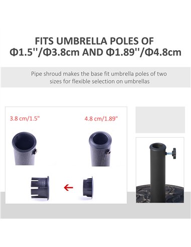 Outsunny 9kg Garden Parasol Base, Round Resin Cast Iron Effect Sun Umbrella Base, Outdoor Umbrella Stand for 38mm or 48mm Outdoo