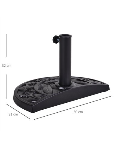 Outsunny 9kg Resin Parasol Base, Half Round Umbrella Stand with Floral Design for Garden, Outdoor, Suitable Umbrella Rod: Φ3.8cm
