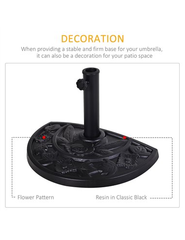 Outsunny 9kg Resin Parasol Base, Half Round Umbrella Stand with Floral Design for Garden, Outdoor, Suitable Umbrella Rod: Φ3.8cm