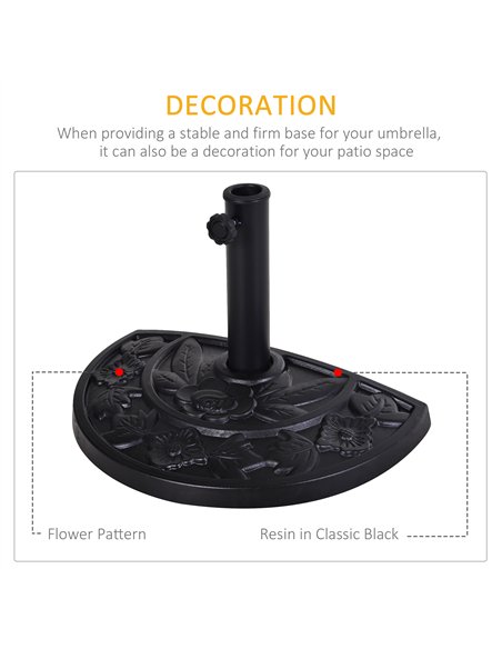 Outsunny 9kg Resin Parasol Base, Half Round Umbrella Stand with Floral Design for Garden, Outdoor, Suitable Umbrella Rod: Φ3.8cm - pic 177570 | FastDaddyshop