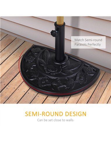 Outsunny 9kg Resin Parasol Base, Half Round Umbrella Stand with Floral Design for Garden, Outdoor, Suitable Umbrella Rod: Φ3.8cm