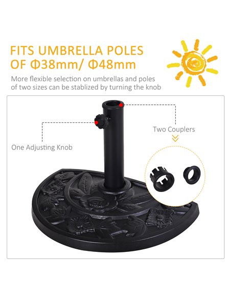 Outsunny 9kg Resin Parasol Base, Half Round Umbrella Stand with Floral Design for Garden, Outdoor, Suitable Umbrella Rod: Φ3.8cm - pic 177572 | FastDaddyshop