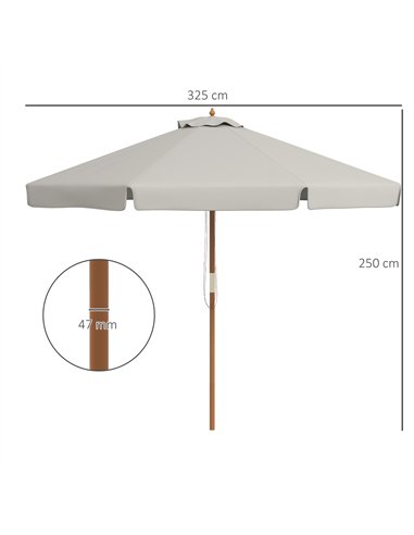 Outsunny 3.3m Elegant Wooden Parasol - Grey