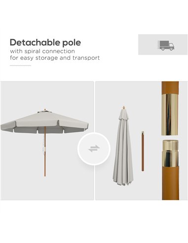 Outsunny 3.3m Elegant Wooden Parasol - Grey
