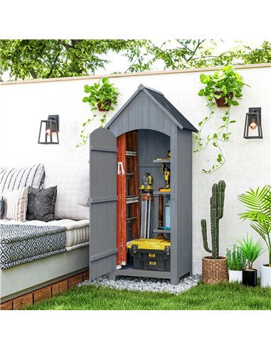 Outsunny Wooden Garden Storage Shed with 3 Shelves, Outdoor Tool Storage Cabinet with Tilt Roof and Lockable Door, 77.5 x 54.2 x