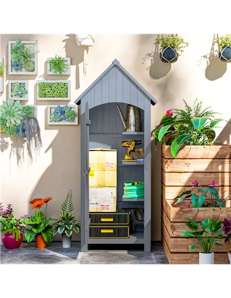 Outsunny Wooden Garden Storage Shed with 3 Shelves, Outdoor Tool Storage Cabinet with Tilt Roof and Lockable Door, 77.5 x 54.2 x - pic 177591 | FastDaddyshop