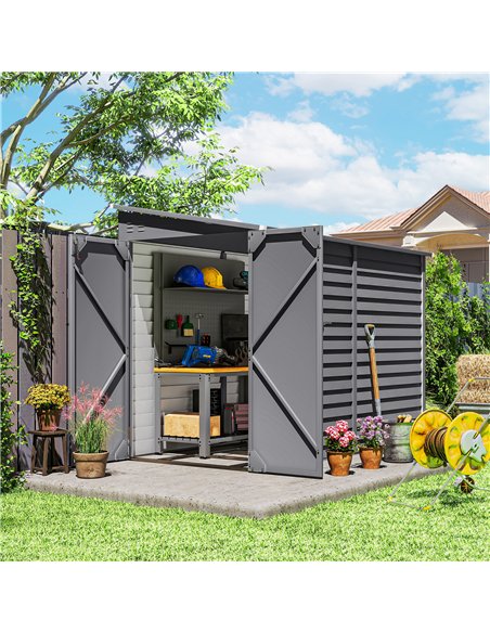 Outsunny 5 x 9ft Galvanised Metal Garden Shed with Foundation Kit, Outdoor Lean-to Shed, Tool Storage House with Lockable Doors, - pic 177595 | FastDaddyshop