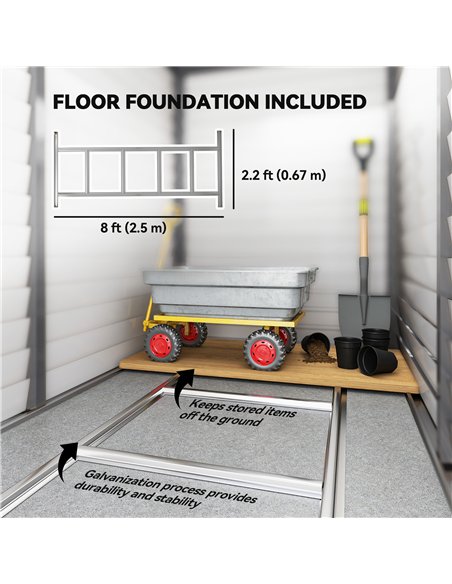 Outsunny 5 x 9ft Galvanised Metal Garden Shed with Foundation Kit, Outdoor Lean-to Shed, Tool Storage House with Lockable Doors, - pic 177598 | FastDaddyshop