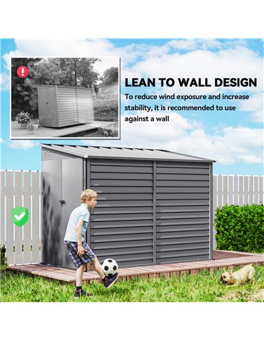 Outsunny 5 x 9ft Galvanised Metal Garden Shed with Foundation Kit, Outdoor Lean-to Shed, Tool Storage House with Lockable Doors,