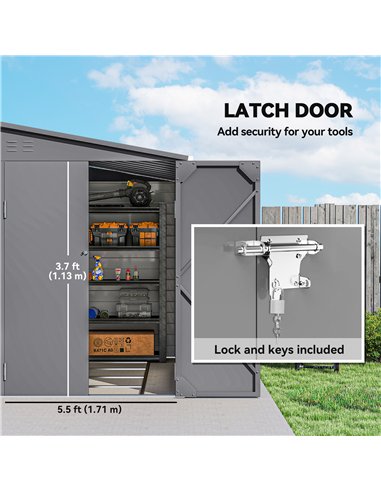 Outsunny 5 x 9ft Galvanised Metal Garden Shed with Foundation Kit, Outdoor Lean-to Shed, Tool Storage House with Lockable Doors,