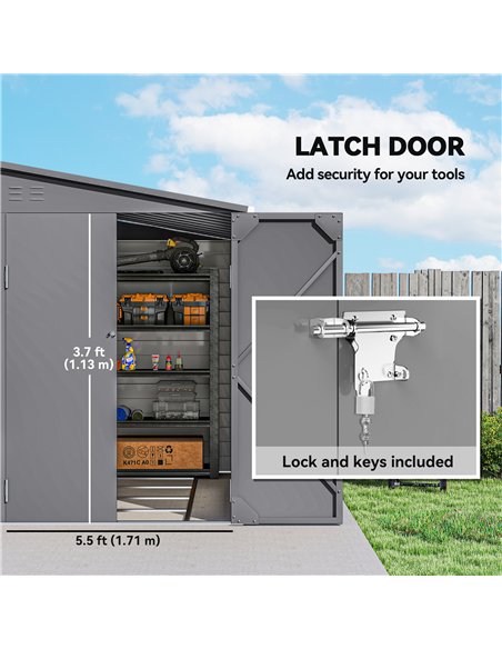 Outsunny 5 x 9ft Galvanised Metal Garden Shed with Foundation Kit, Outdoor Lean-to Shed, Tool Storage House with Lockable Doors, - pic 177600 | FastDaddyshop