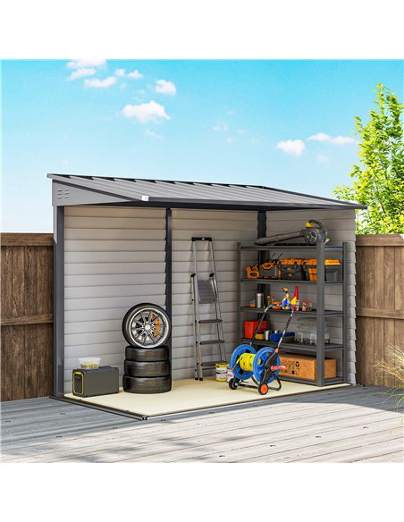 Outsunny 5 x 9ft Galvanised Metal Garden Shed with Foundation Kit, Outdoor Lean-to Shed, Tool Storage House with Lockable Doors, - pic 177602 | FastDaddyshop