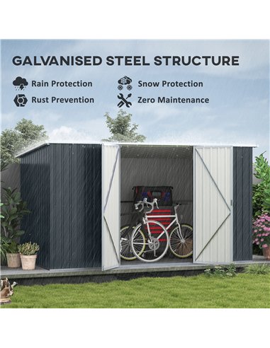 Outsunny 11 x 5.6ft Galvanised Steel Garden Shed, Metal Shed, Garden Storage Shed with Lockable Doors and Gloves for Outdoor Pat