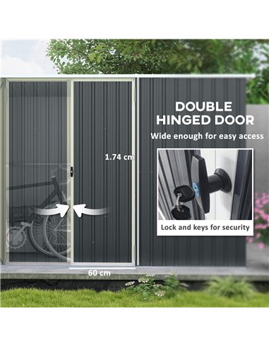 Outsunny 11 x 5.6ft Galvanised Steel Garden Shed, Metal Shed, Garden Storage Shed with Lockable Doors and Gloves for Outdoor Pat