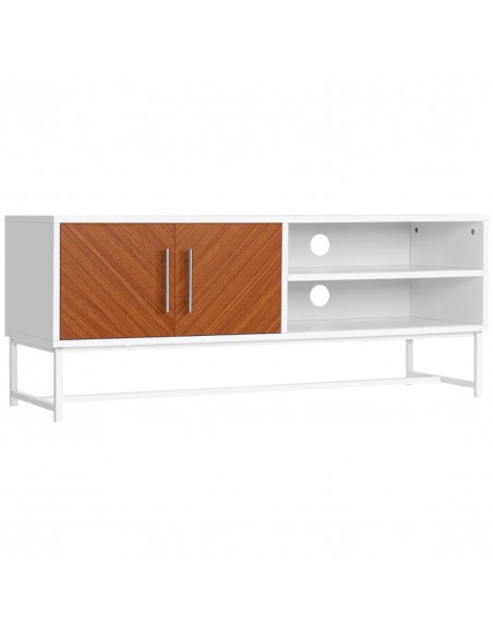 Homcom 1200mm Longline TV Stand with Wood-Effect Doors, White & Brown - pic 17761 | FastDaddyshop