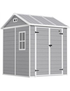Outsunny 6 x 6ft Garden Shed with Floor, Window, Lockable Doors and Vents, Wood Effect Resin Tool Shed for Outdoor Patio, Grey