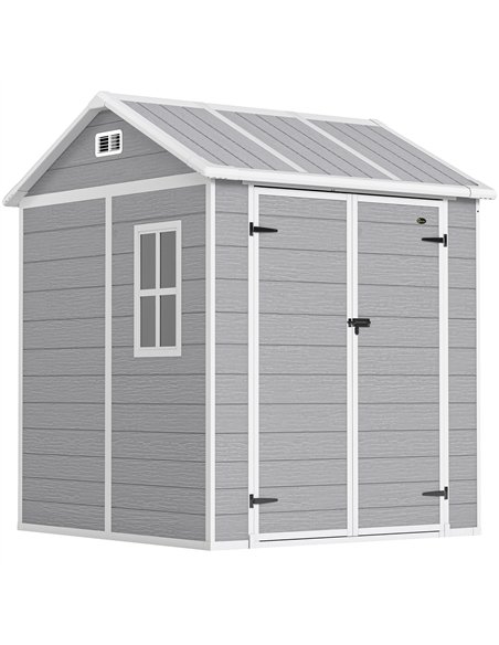 Outsunny 6 x 6ft Garden Shed with Floor, Window, Lockable Doors and Vents, Wood Effect Resin Tool Shed for Outdoor Patio, Grey - pic 177612 | FastDaddyshop