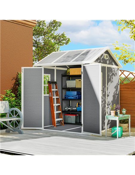 Outsunny 6 x 6ft Garden Shed with Floor, Window, Lockable Doors and Vents, Wood Effect Resin Tool Shed for Outdoor Patio, Grey - pic 177613 | FastDaddyshop