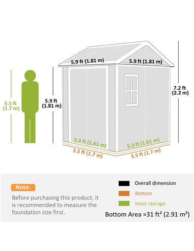 Outsunny 6 x 6ft Garden Shed with Floor, Window, Lockable Doors and Vents, Wood Effect Resin Tool Shed for Outdoor Patio, Grey