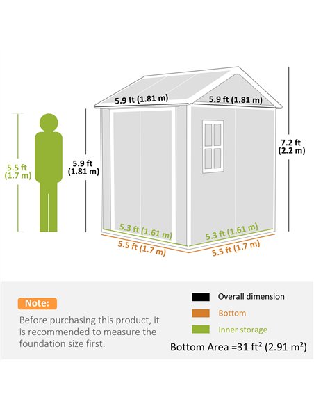 Outsunny 6 x 6ft Garden Shed with Floor, Window, Lockable Doors and Vents, Wood Effect Resin Tool Shed for Outdoor Patio, Grey - pic 177614 | FastDaddyshop