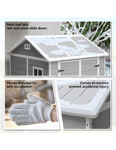 Outsunny 6 x 6ft Garden Shed with Floor, Window, Lockable Doors and Vents, Wood Effect Resin Tool Shed for Outdoor Patio, Grey - pic 177620 | FastDaddyshop