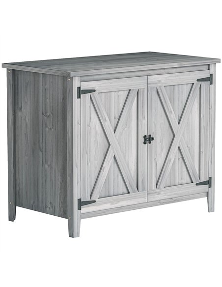 Outsunny Wooden Garden Shed, Outdoor Fir Wood Storage Shed with Shelf and Double Doors, Light Grey - pic 177621 | FastDaddyshop