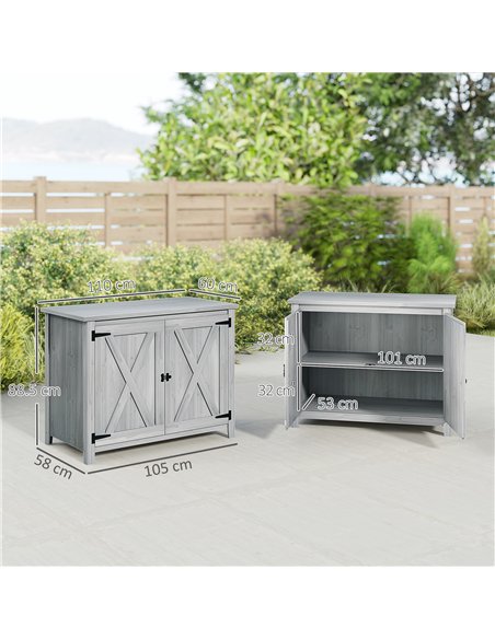 Outsunny Wooden Garden Shed, Outdoor Fir Wood Storage Shed with Shelf and Double Doors, Light Grey - pic 177623 | FastDaddyshop