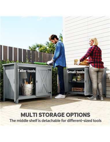 Outsunny Wooden Garden Shed, Outdoor Fir Wood Storage Shed with Shelf and Double Doors, Light Grey