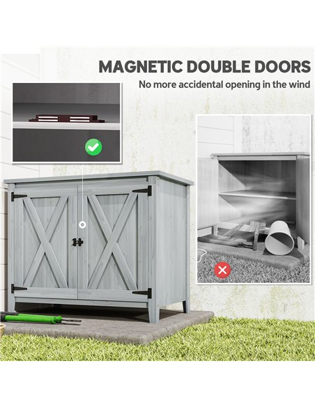 Outsunny Wooden Garden Shed, Outdoor Fir Wood Storage Shed with Shelf and Double Doors, Light Grey - pic 177626 | FastDaddyshop